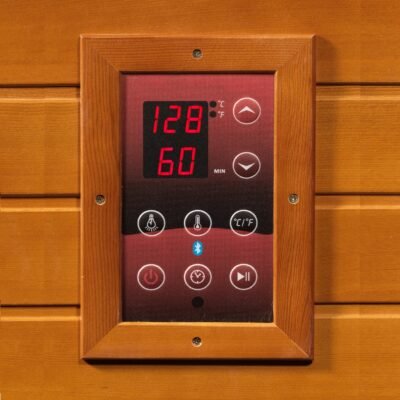 Digital control panel inside the Dynamic Versailles infrared sauna for temperature and session settings