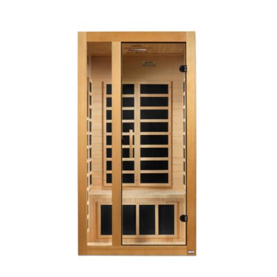 Dynamic Gracia 1–2 person low EMF infrared sauna with compact wood enclosure for residential wellness spaces
