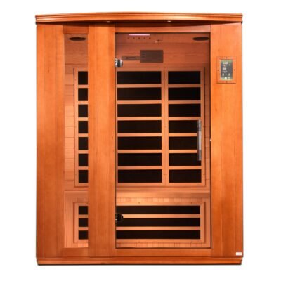 Dynamic Lugano 3-person infrared sauna with honey dark stain exterior