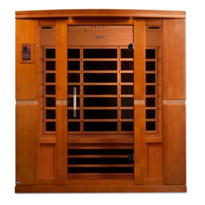 Dynamic Bergamo 4-person infrared sauna with honey dark stain exterior