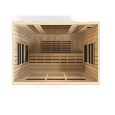 Interior view of Dynamic Bergamo infrared sauna showing FAR heating panels