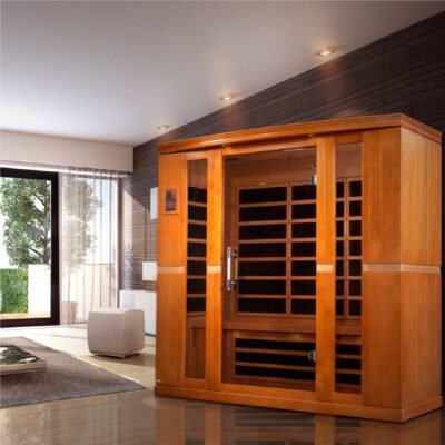 Dynamic Bergamo 4-person infrared sauna with honey dark stain exterior
