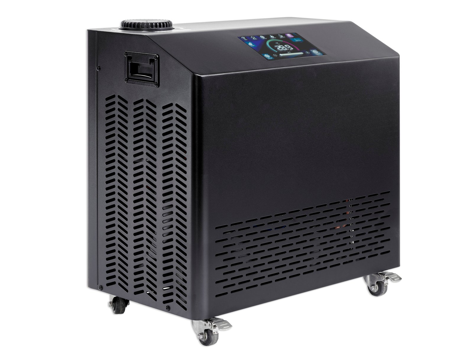 Dynamic Cold Therapy water chiller with LCD control panel, vented side panels, and locking caster wheels.
