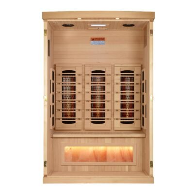 near zero EMF sauna 2 person interior with Himalayan salt feature