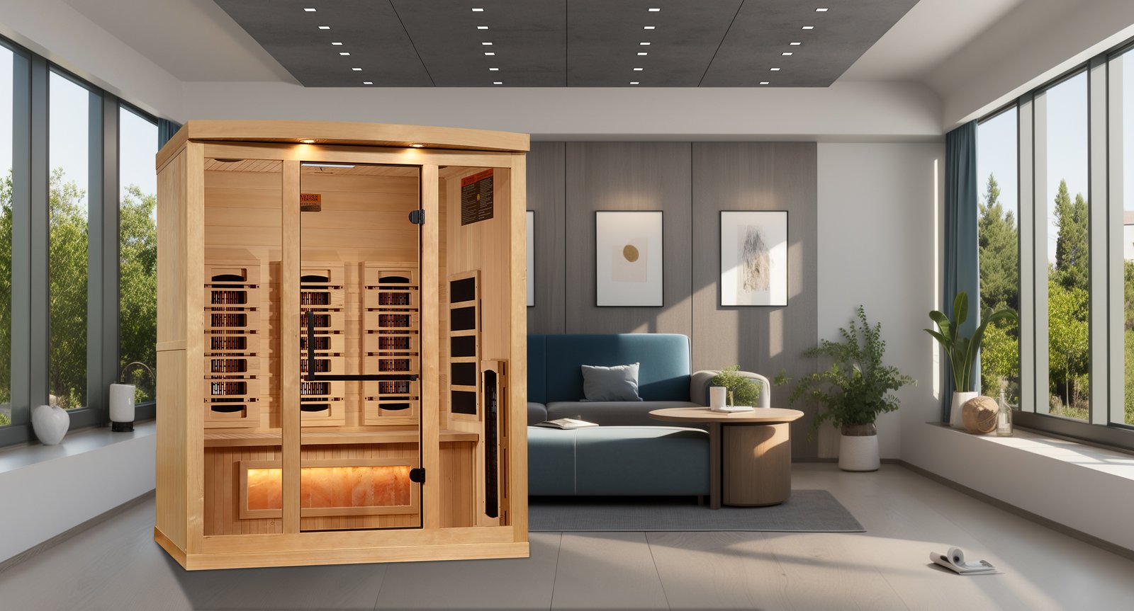 3-person infrared sauna luxury home wellness room installation concept
