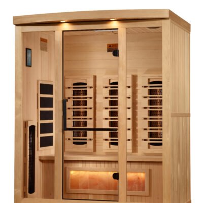3 person infrared sauna exterior view in natural Canadian Hemlock wood