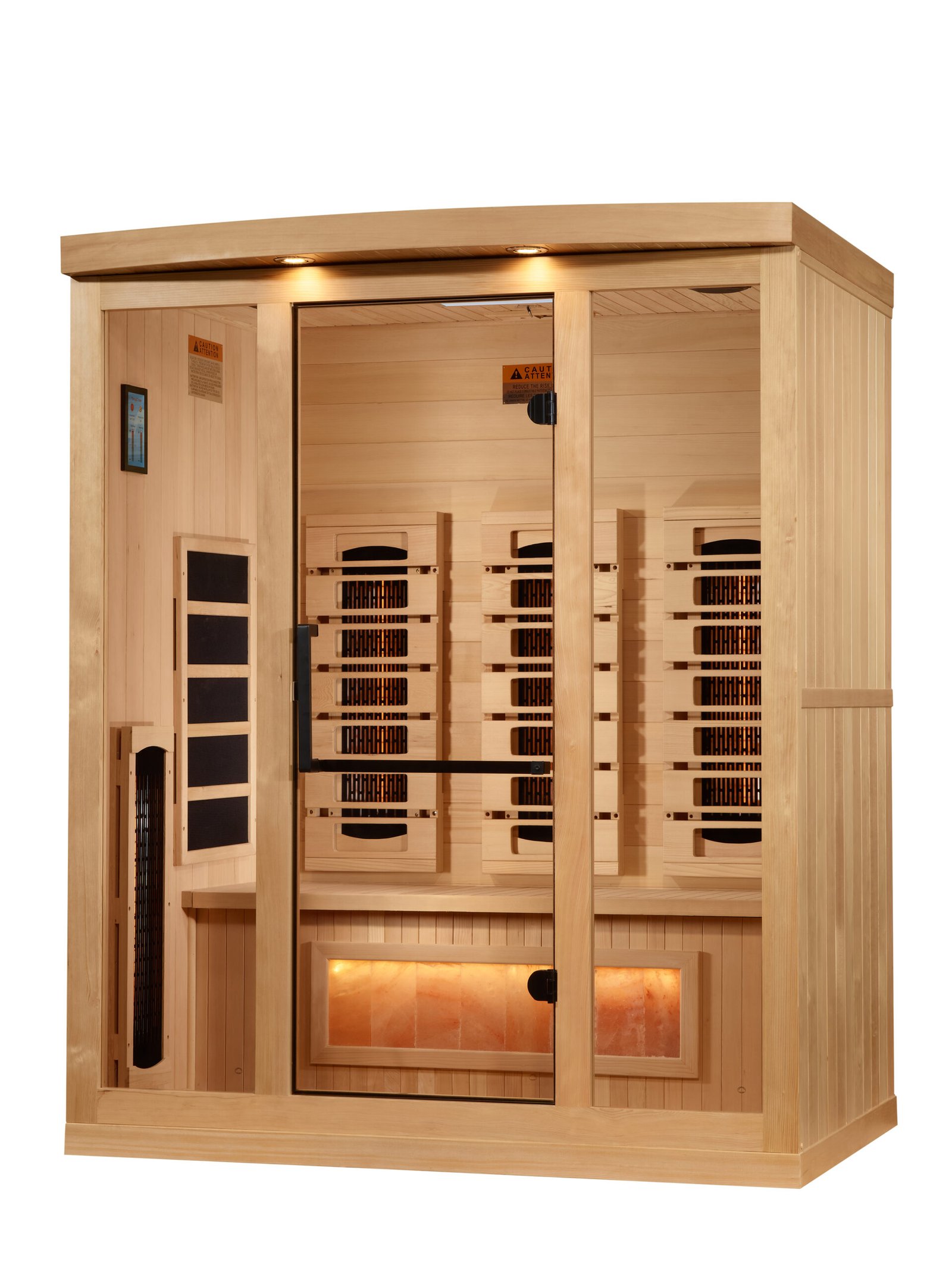 3 person infrared sauna exterior view in natural Canadian Hemlock wood