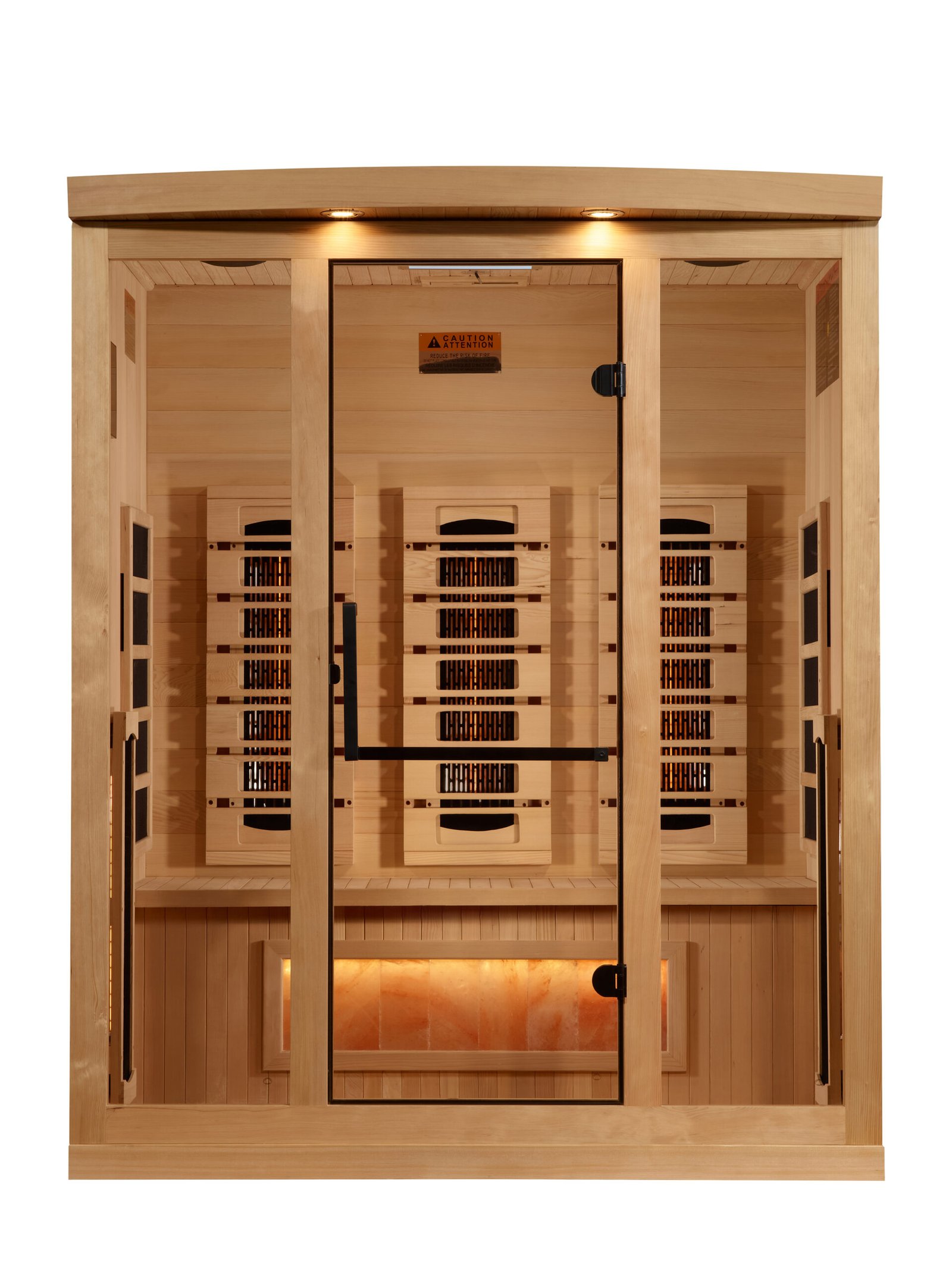 3 person infrared sauna exterior view in natural Canadian Hemlock wood