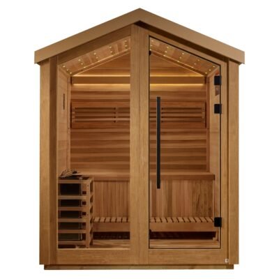 Savonlinna outdoor sauna exterior with all-weather finish and barn-style roof