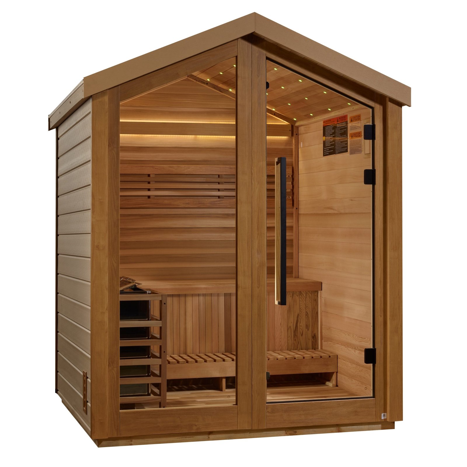 Savonlinna outdoor sauna exterior with all-weather finish and barn-style roof