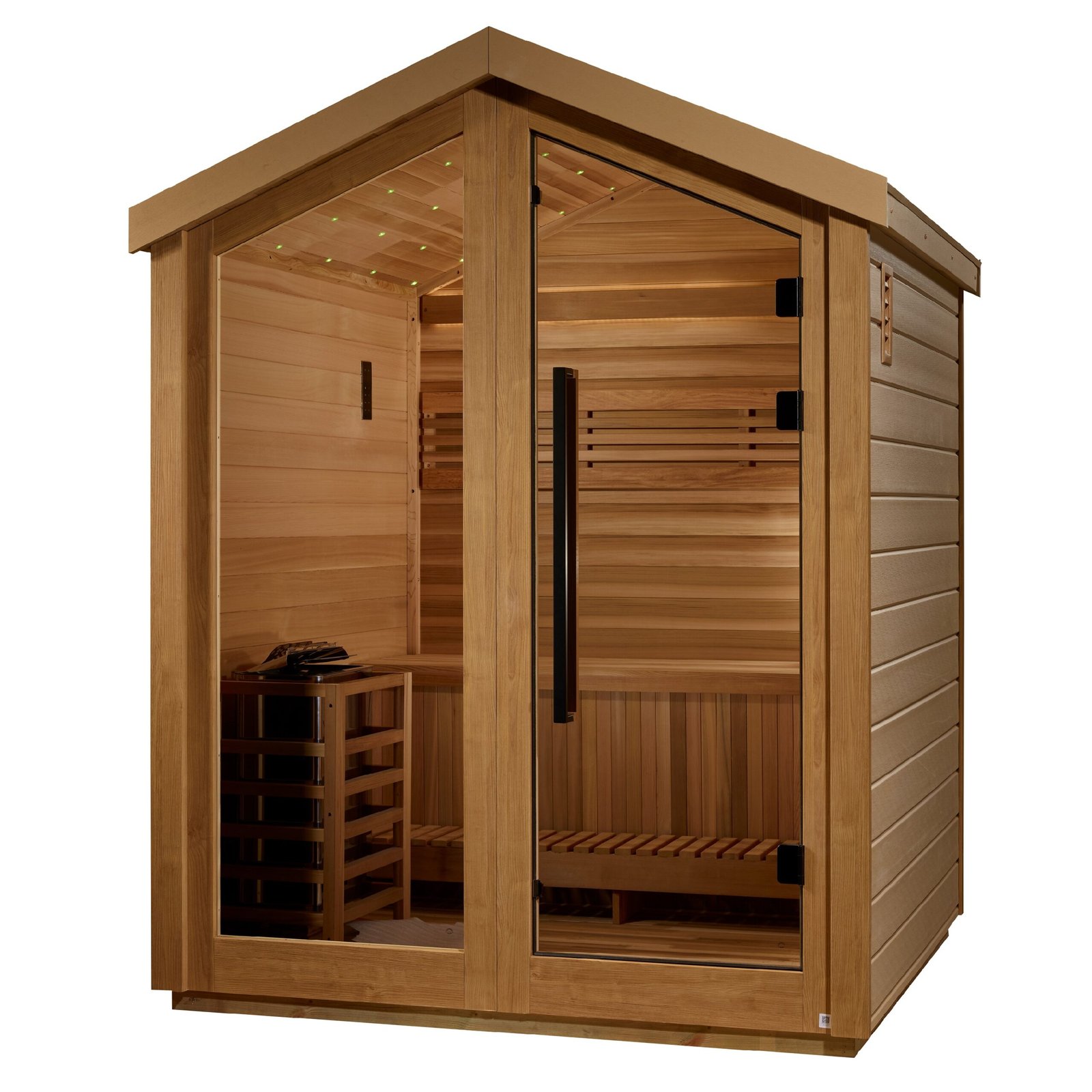 Savonlinna outdoor sauna exterior with all-weather finish and barn-style roof
