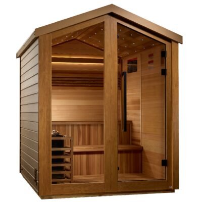 Kaarina outdoor sauna exterior with all-weather finish and barn-style roof