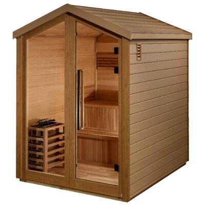 Kaarina outdoor sauna exterior with all-weather finish and barn-style roof