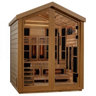 Loviisa hybrid sauna exterior with all-weather finish and barn-style roof