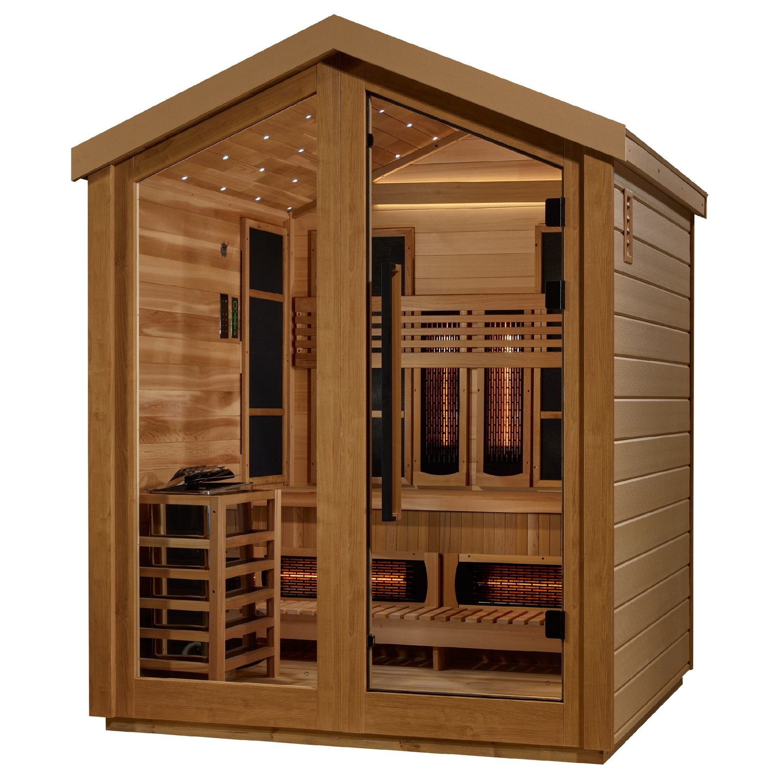 Loviisa hybrid sauna exterior with all-weather finish and barn-style roof