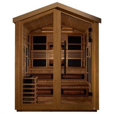 Kaskinen hybrid sauna exterior with all-weather finish and barn-style roof