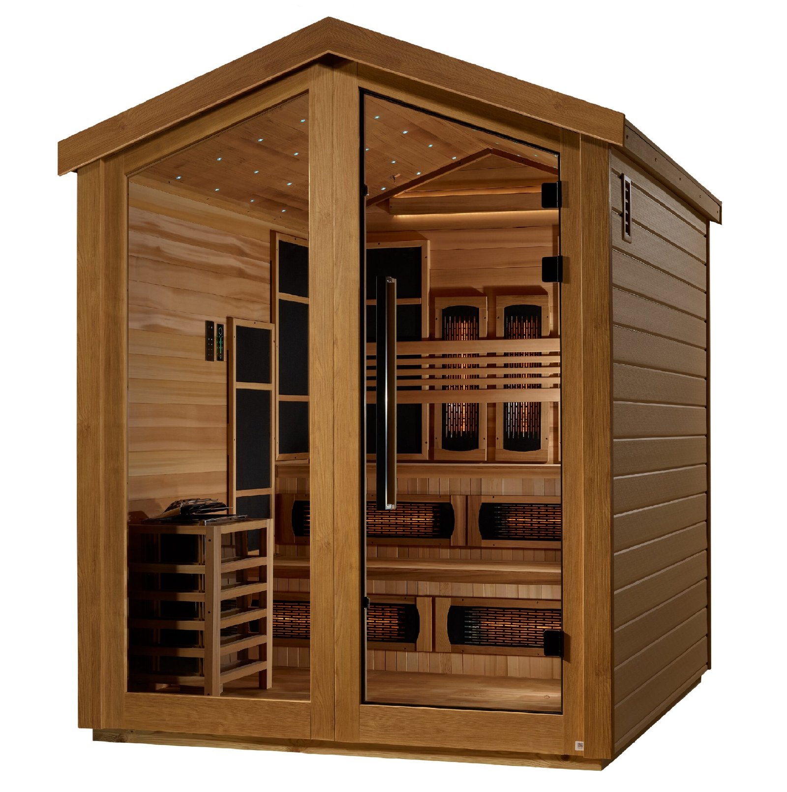Kaskinen hybrid sauna exterior with all-weather finish and barn-style roof