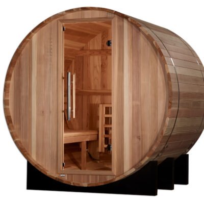 Klosters barrel sauna outdoor profile in Pacific cedar