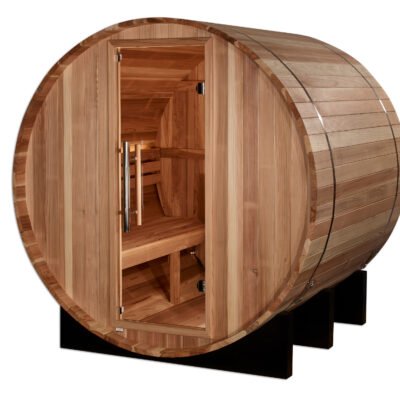 Klosters barrel sauna outdoor profile in Pacific cedar
