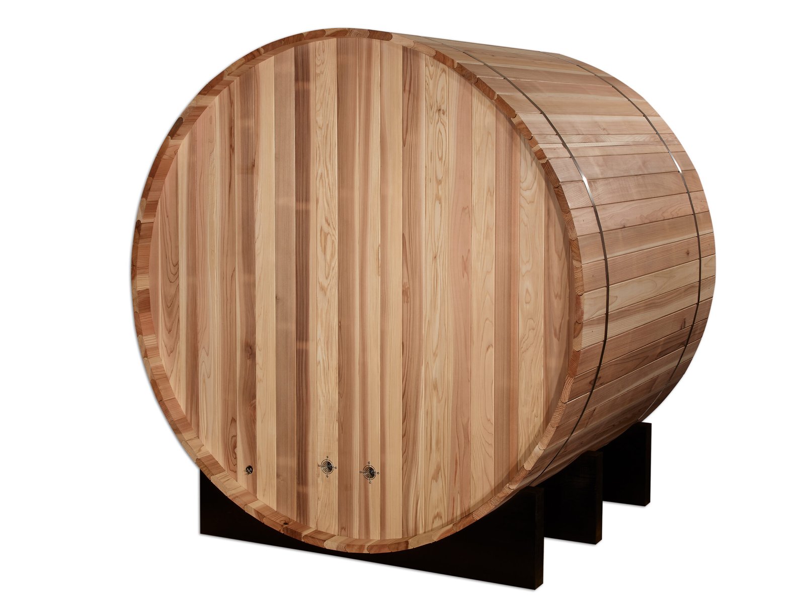 Klosters barrel sauna outdoor profile in Pacific cedar