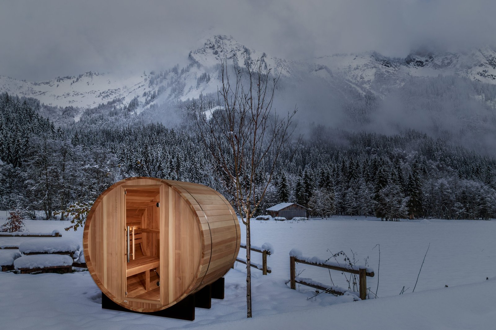 Arosa barrel sauna outdoor profile in Pacific cedar