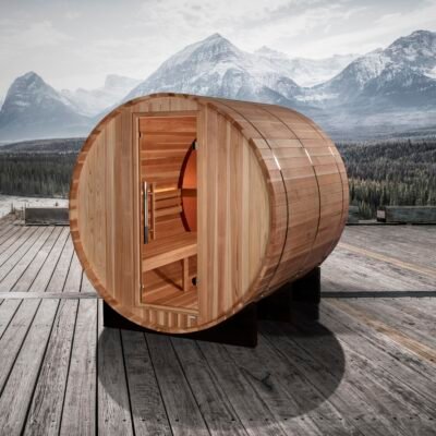 Zurich barrel sauna outdoor profile in Pacific cedar