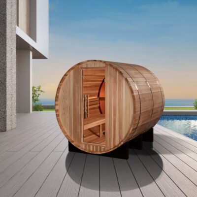 Zurich barrel sauna outdoor profile in Pacific cedar