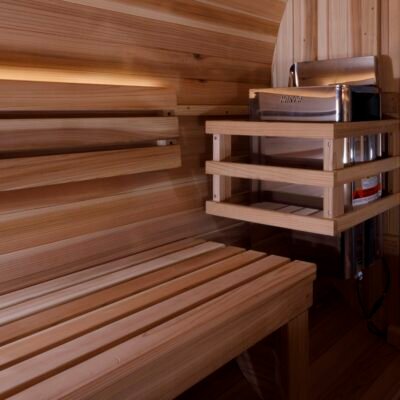 Zurich barrel sauna interior seating for four with backrest light
