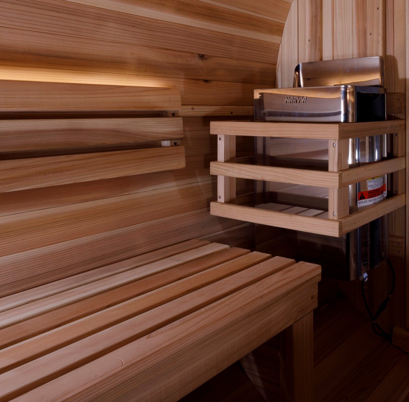 Zurich barrel sauna interior seating for four with backrest light