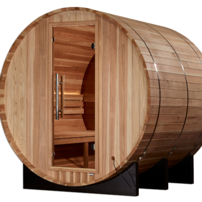 Zurich barrel sauna outdoor profile in Pacific cedar