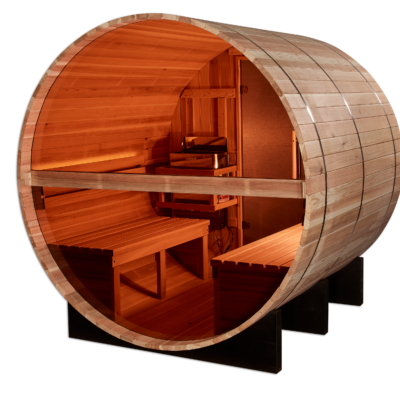 Zurich barrel sauna outdoor profile in Pacific cedar