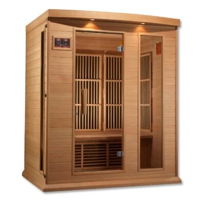 Maxxus 3-person infrared sauna with privacy glass and Canadian Hemlock exterior