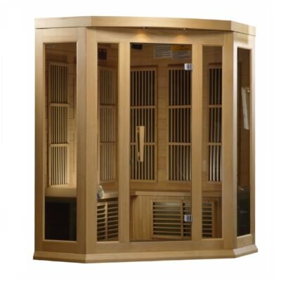 Maxxus 3-person corner infrared sauna with Canadian Hemlock exterior