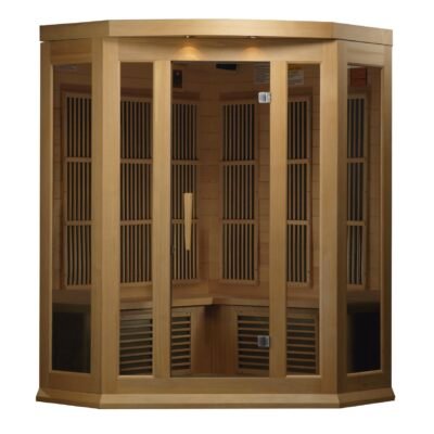 Maxxus 3-person corner infrared sauna with Canadian Hemlock exterior