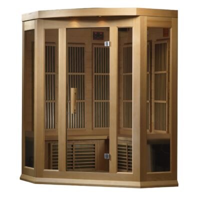 Maxxus 3-person corner infrared sauna with Canadian Hemlock exterior