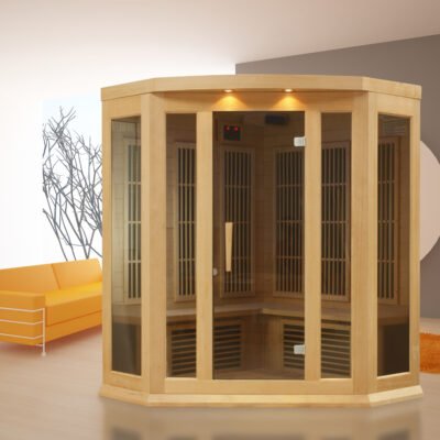 Maxxus corner infrared sauna installed in residential indoor space