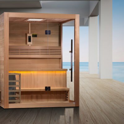 Golden Designs Hanko Edition 2 person traditional sauna with Canadian Red Cedar interior and Hemlock exterior