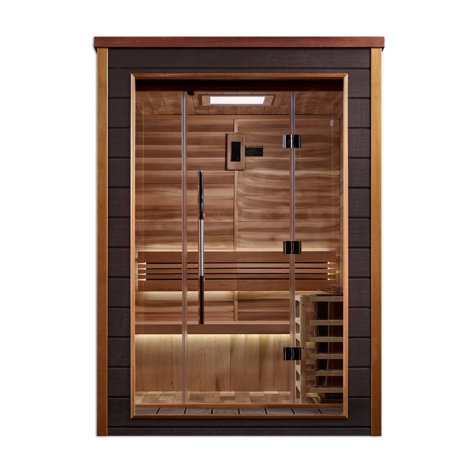 Golden Designs Narvik 2 person outdoor traditional sauna with all weather exterior and Red Cedar interior