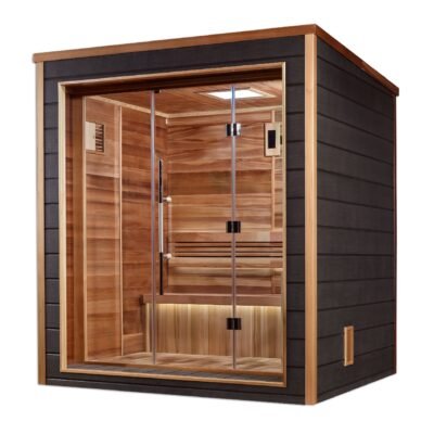 3 person outdoor traditional sauna with tempered glass door and Canadian Red Cedar interior